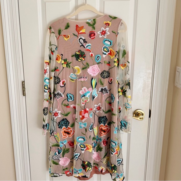 Philosophy Floral Embroidered Shift Dress Sheer Long Sleeve  Size M - Picture 12 of 16